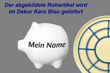 Sparschwein klein mit Schrift (1 Zeile) karo