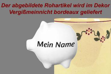 Sparschwein klein mit Schrift (1 Zeile) Vergissmeinnicht bordeaux