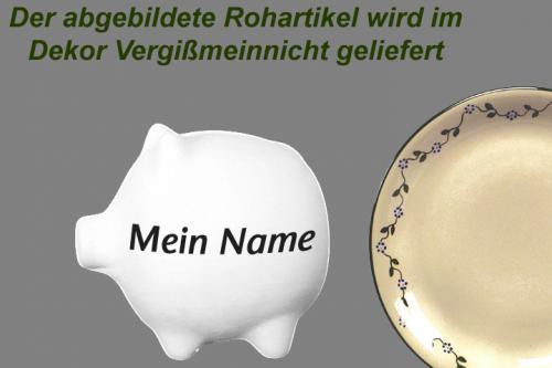 Sparschwein klein mit Schrift (1 Zeile) Vergissmeinnicht