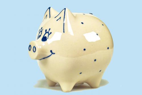 Sparschwein groß mit Schrift (3 Zeilen) hell 1 Punkt