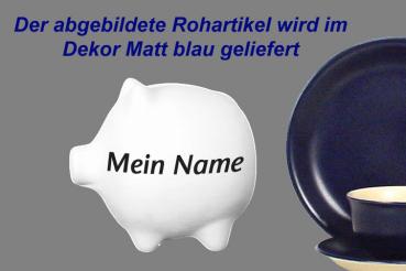 Sparschwein mittel mit Schrift (1 Zeile) matt blau