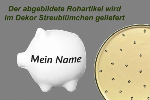 Sparschwein mittel mit Schrift (1 Zeile) Streublume