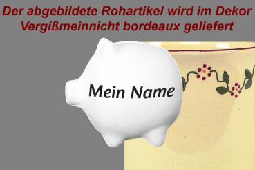 Sparschwein mittel mit Schrift (1 Zeile) Vergissmeinnicht bordeaux