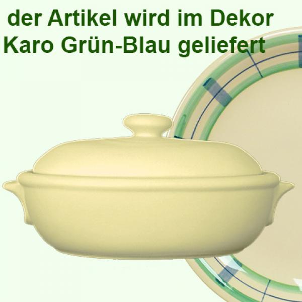 Brottopf klein mit Schrift karo grün-blau