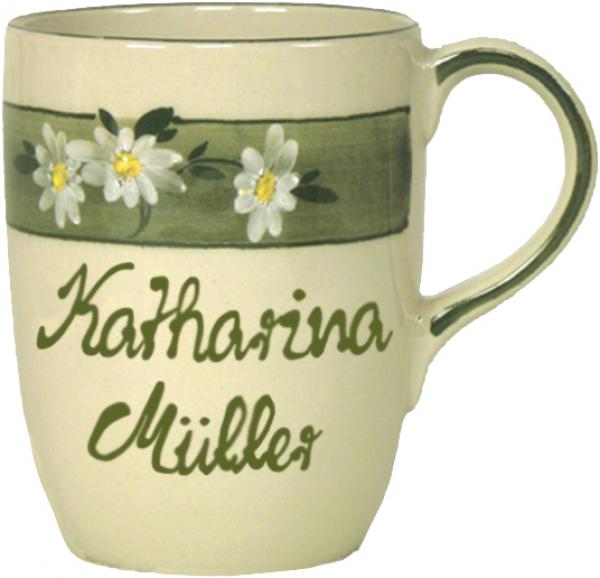 Cappuccino mît Schrift (2 Zeilen) Dekor Margueritenblume