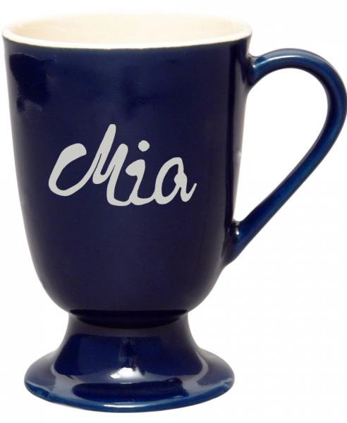 Fußtasse mit Schrift (1 Zeile) glänzend blau