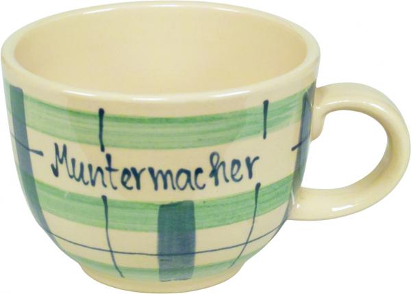 Jumbotasse mit Schrift (1 Zeile) karo grün-blau