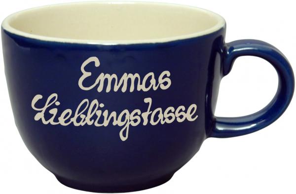 Jumbotasse mit Schrift (2 Zeilen) glänzend blau