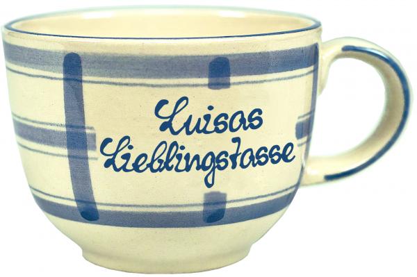 Jumbotasse mit Schrift (2 Zeilen) karo