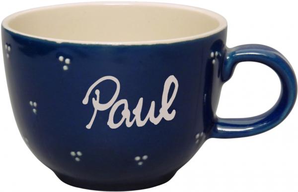Jumbotasse mit Schrift (1 Zeile) blau 3 Punkt