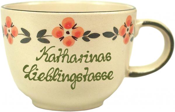 Jumbotasse mit Schrift (2 Zeilen) Wilde Rose