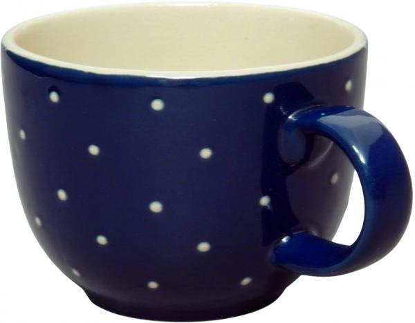 Jumbotasse mit Schrift (2 Zeilen) blau 1 Punkt