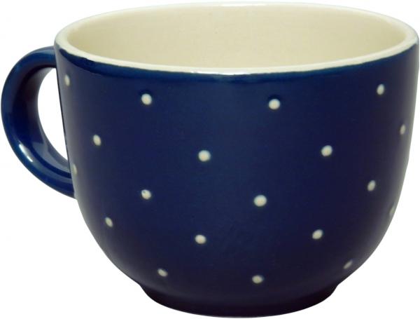 Jumbotasse mit Schrift (2 Zeilen) blau 1 Punkt
