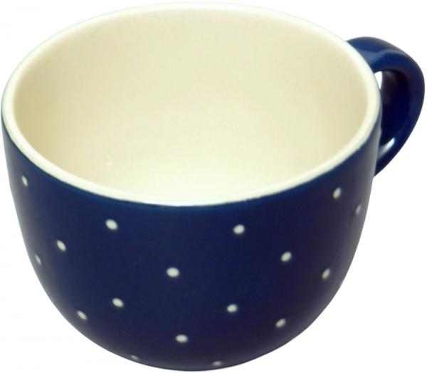 Jumbotasse mit Schrift (2 Zeilen) blau 1 Punkt