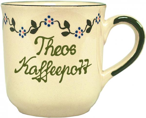 Kaffeebecher mit Schrift (2 Zeilen) Vergissmeinnicht