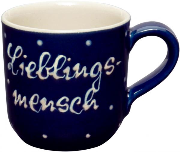 Coffee mug with font (2 lines) blue 1 point