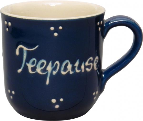 Kaffeebecher mit Schrift (2 Zeilen) blau 3 Punkt