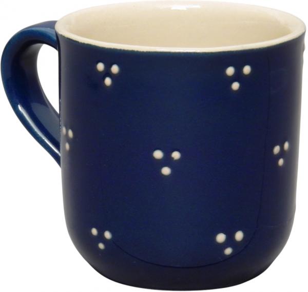 Kaffeebecher mit Schrift (2 Zeilen) blau 3 Punkt