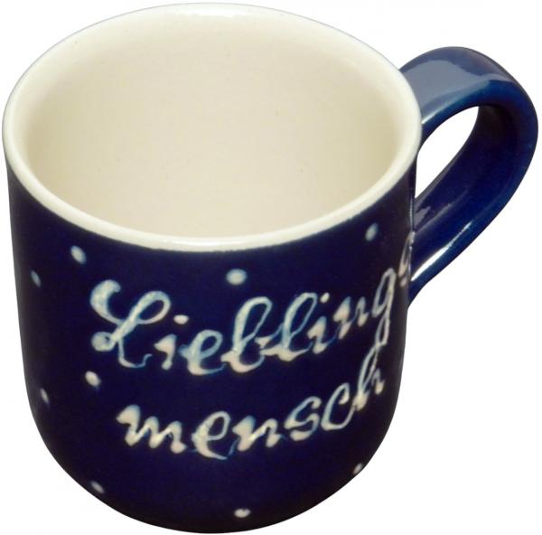 Coffee mug with font (2 lines) blue 1 point