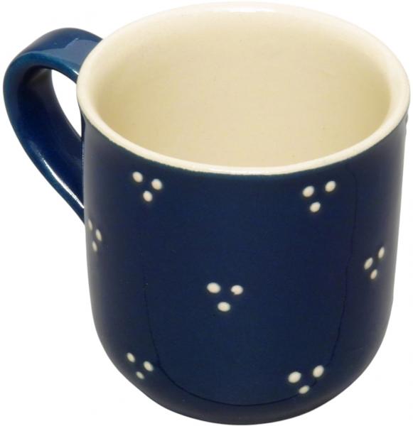 Kaffeebecher mit Schrift (2 Zeilen) blau 3 Punkt