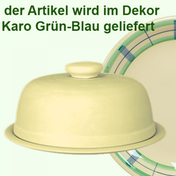 Käseglocke mit Platte 20 karo grün-blau