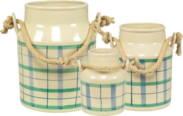 Milchkanne H 13 cm karo grün-blau