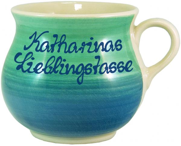 Mollytasse mit Schrift (2 Zeilen) Aqua