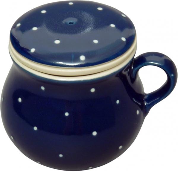 Mollytasse mit Sieb und Deckel blau 1 Punkt