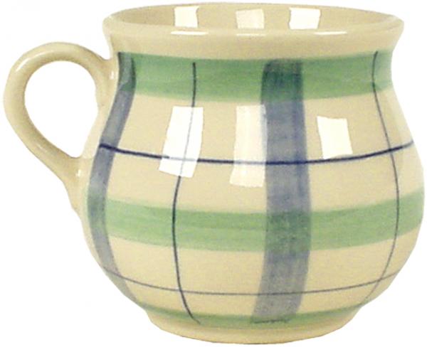 Mollytasse mit Schrift (1 Zeile) karo grün-blau