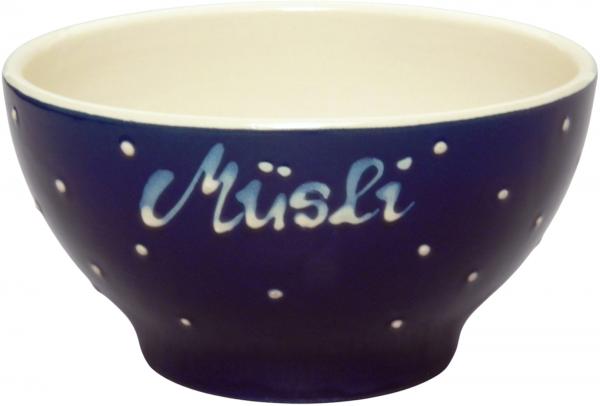 Müslischale 13 mit Schrift (1 Zeile) blau 1 Punkt
