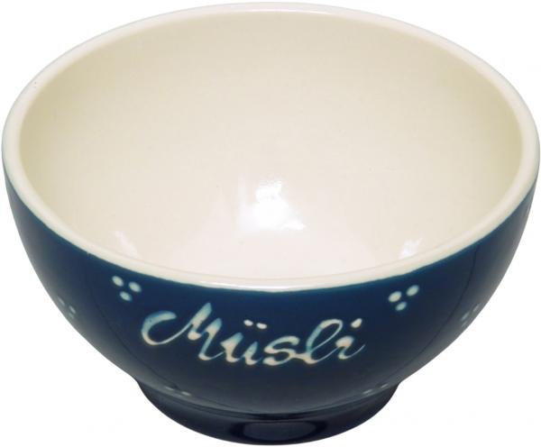 Müslischale 15 mit Schrift (1 Zeile) blau 3 Punkt