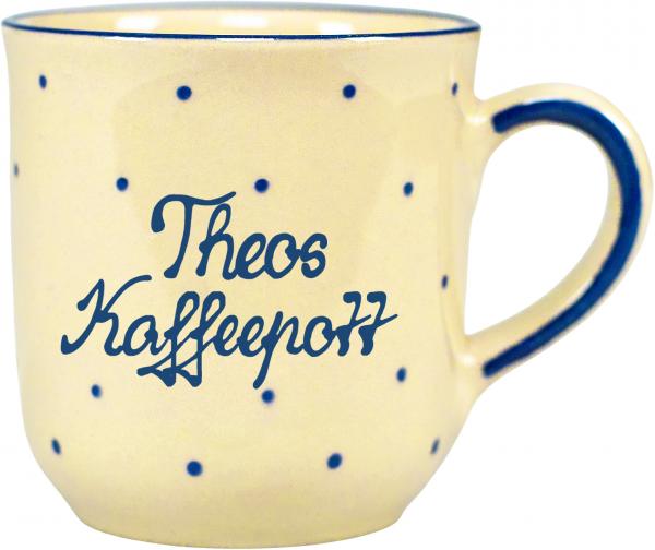 Kaffeebecher mit Schrift (2 Zeilen) hell 1 Punkt