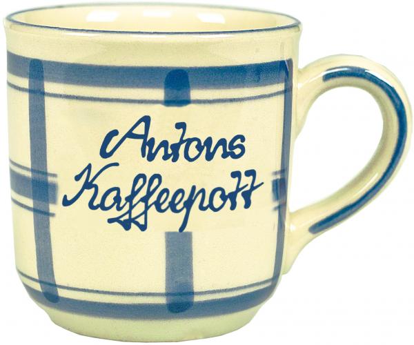 Kaffeebecher mit Schrift (2 Zeilen) karo