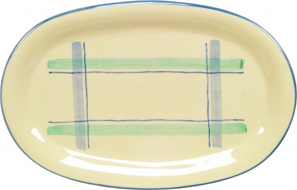 Platte 37 oval karo grün-blau