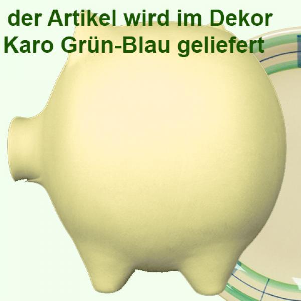 Sparschwein groß mit Schrift (3 Zeilen) karo grün-blau