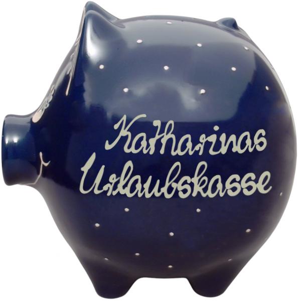 Sparschwein groß mit Schrift (2 Zeilen) blau 1 Punkt
