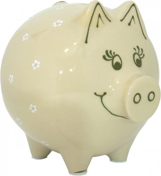 Sparschwein groß mit Schrift (3 Zeilen) Gänseblümchen
