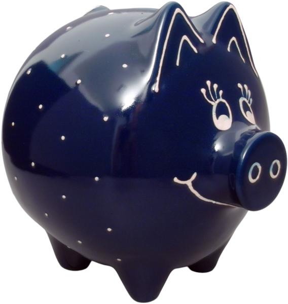 Sparschwein groß mit Schrift (2 Zeilen) blau 1 Punkt
