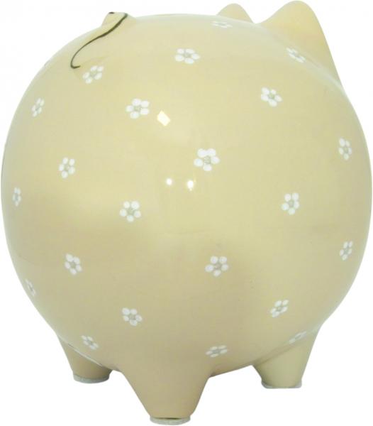 Sparschwein groß mit Schrift (3 Zeilen) Gänseblümchen