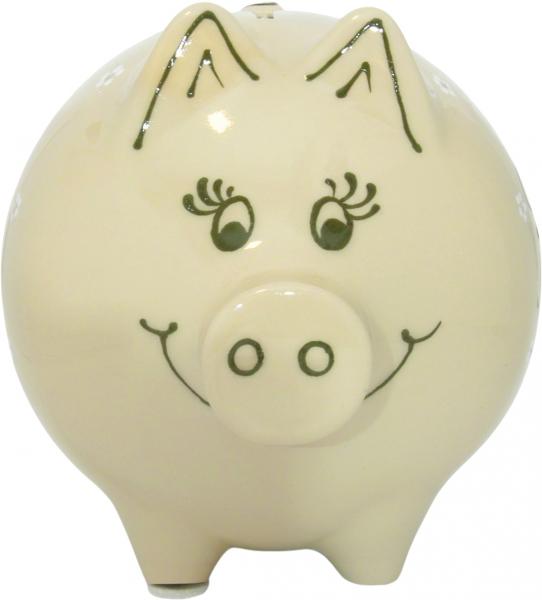 Sparschwein groß mit Schrift (3 Zeilen) Gänseblümchen