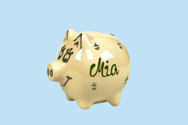 Sparschwein klein mit Schrift (1 Zeile) Streublume