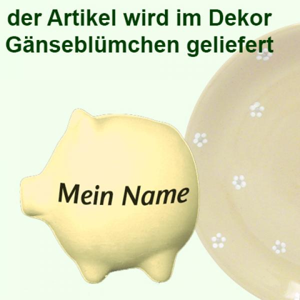 Sparschwein klein mit Schrift (1 Zeile) Gänseblümchen