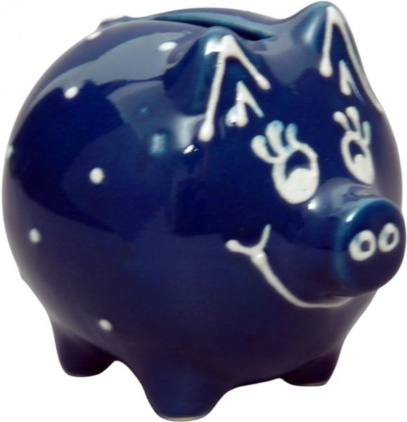 Sparschwein klein mit Schrift (1 Zeile) blau 3 Punkt