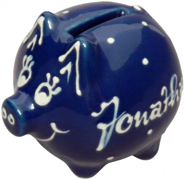 Sparschwein klein mit Schrift (1 Zeile) blau 1 P