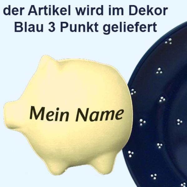 Sparschwein mittel mit Schrift (1 Zeile) blau 3 Punkt