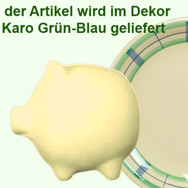 Sparschwein mittel mit Schrift (1 Zeile) karo grün-blau