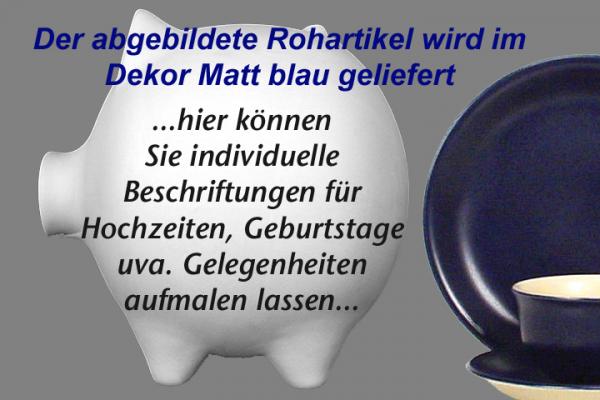 Sparschwein groß mit Schrift (3 Zeilen) matt blau