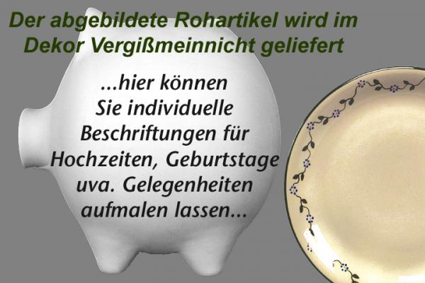 Sparschwein groß mit Schrift (3 Zeilen) Vergissmeinnicht