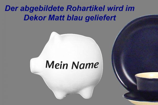 Sparschwein klein mit Schrift (1 Zeile) matt blau
