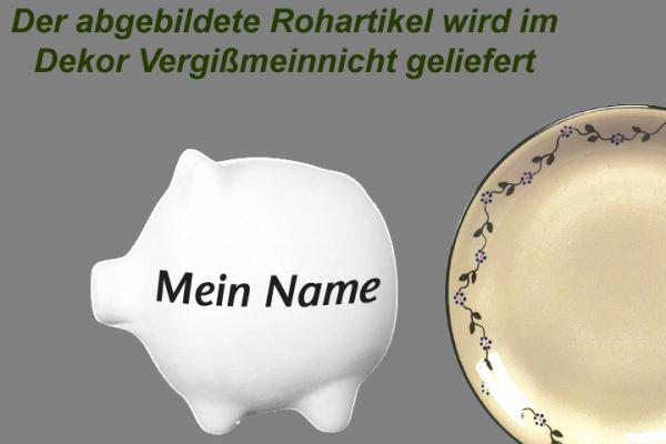 Sparschwein klein mit Schrift (1 Zeile) Vergissmeinnicht